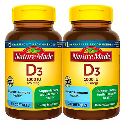 Nature Made Vitamin D3 1000 IU (25 mcg) Softgels, 2pk./600 ct